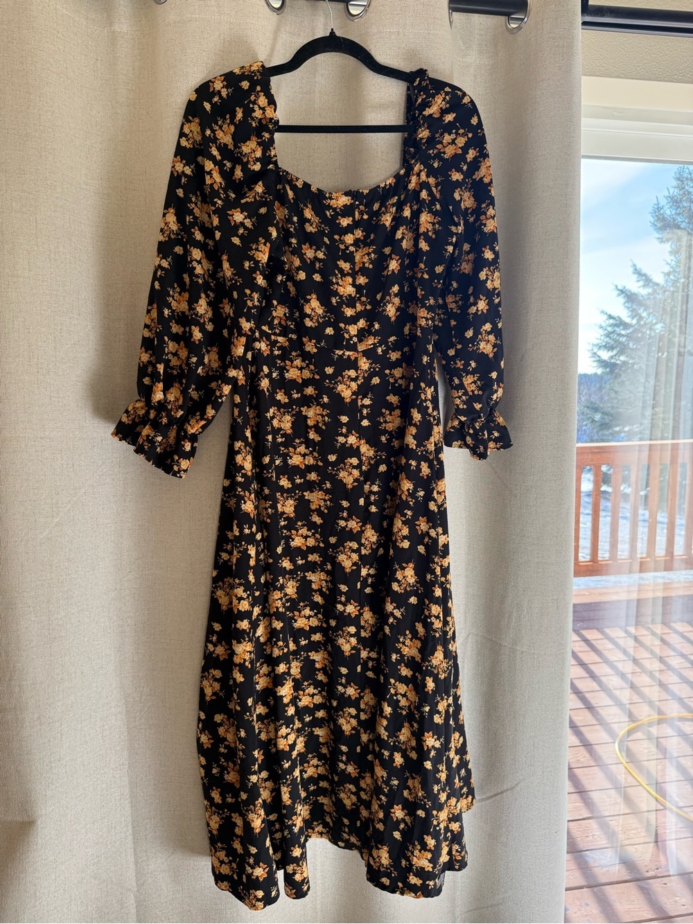 Black Floral Midi x maxi Dress with Yellow floral Print - Picture 4 of 8